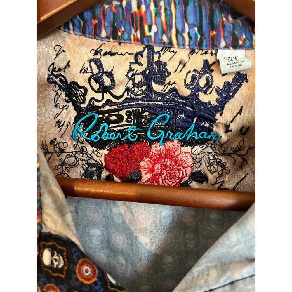 Robert Graham MenXL Macbeth Skull British Flip Cuff Shirt Long Sleeve Embroidery
